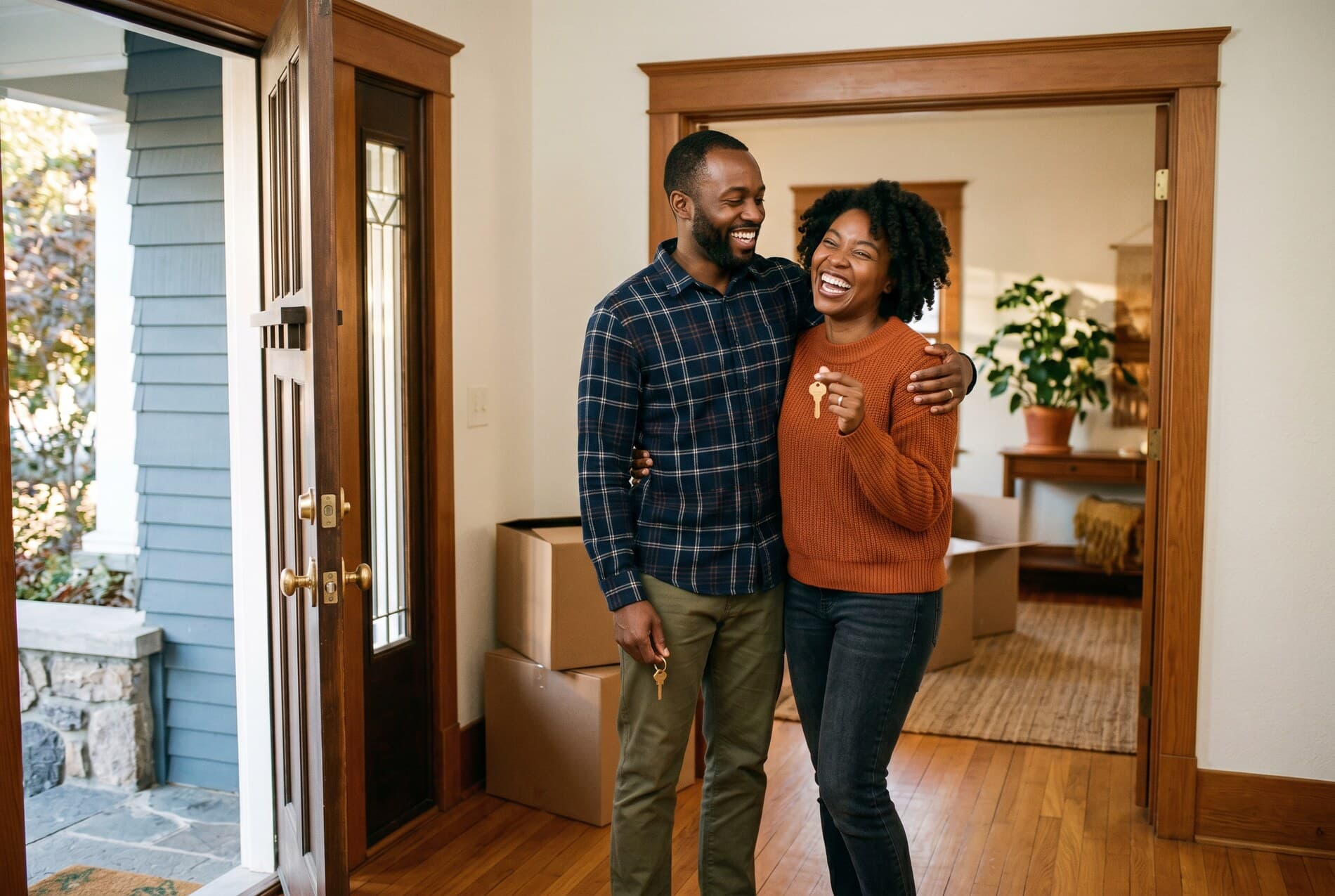 A couple on the porch of their Acre home